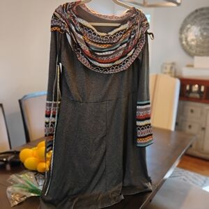 Multicolor Patterned Long Sleeve Dress